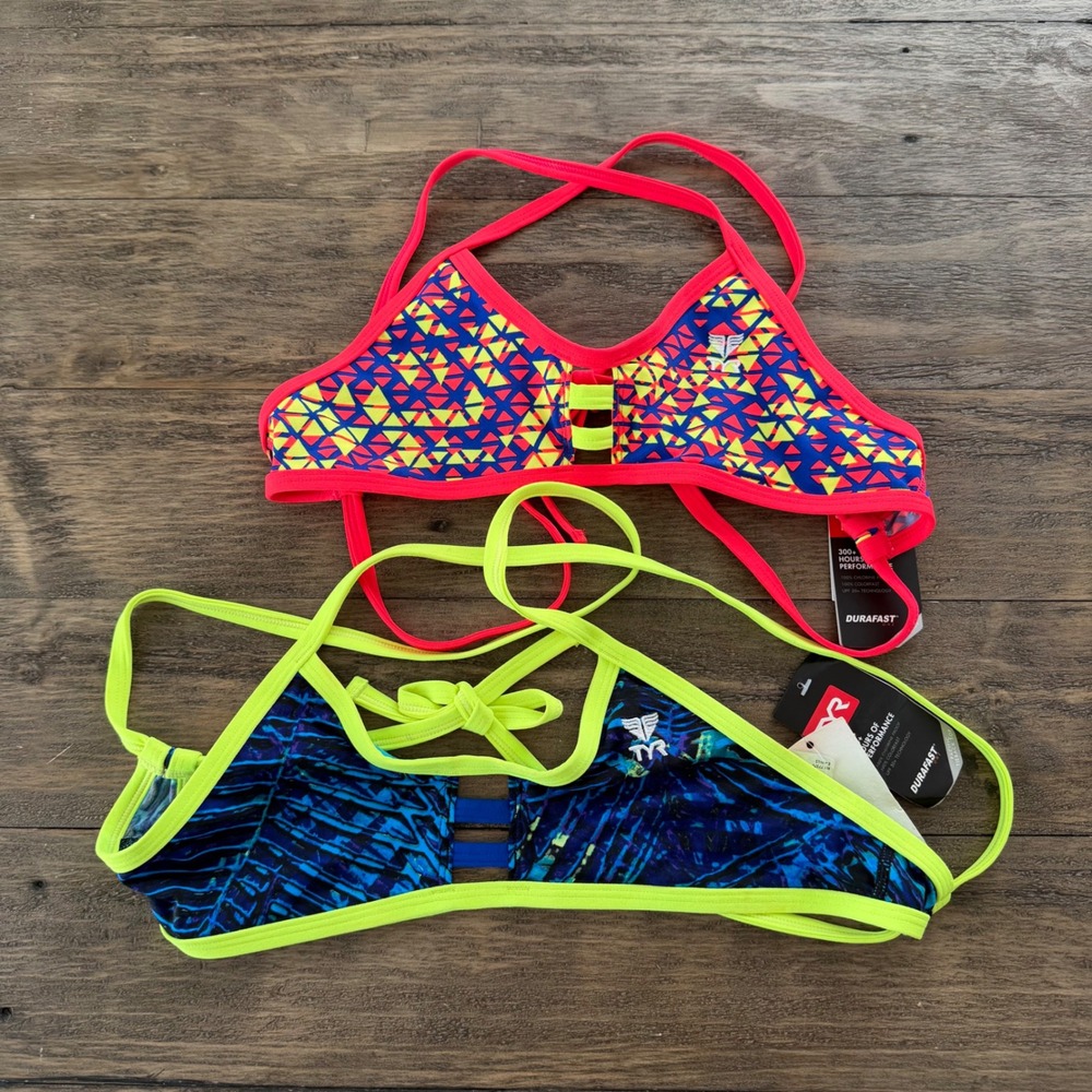 NWT TYR Durafast One Pacific Tieback Bikini Tops Lot of 2 Small Modena Kauai NWT